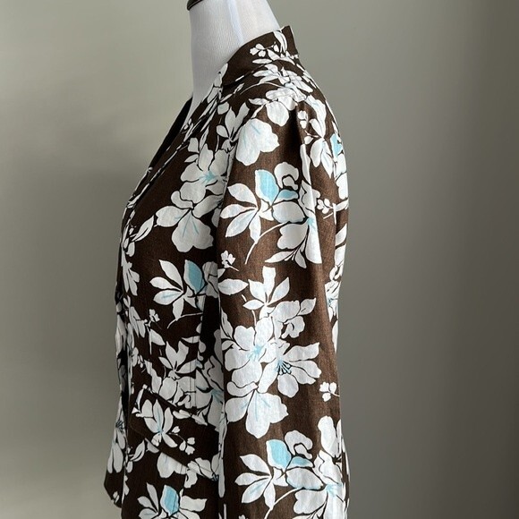 Land’s End 100% Linen Brown/White Floral Print Womens Blazer Classic Size 10 - Picture 4 of 15